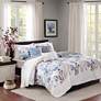 Thumbnail1 of Luna Blue Floral Full/Queen 6-Piece Coverlet Set