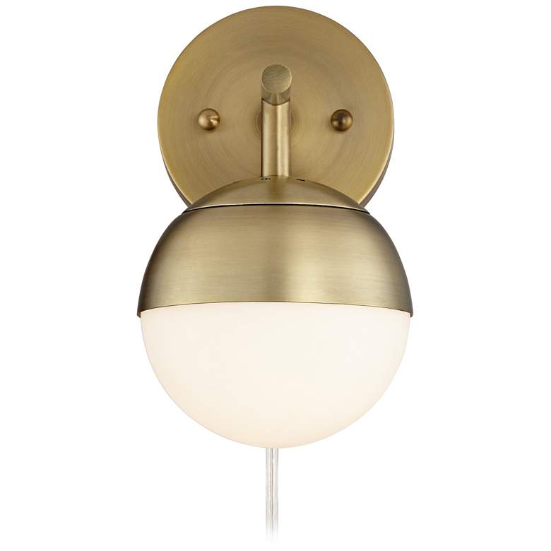 Image 6 Luna Brass and White Glass Globe Modern Plug-In Wall Lamp more views