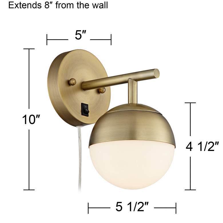 Image 7 Luna Brass and White Glass Globe Modern Plug-In Wall Lamp more views
