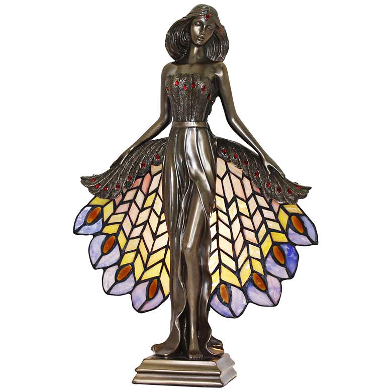 Luna Sculpture 16&quot;H Bronze Tiffany-Style Accent Table Lamp