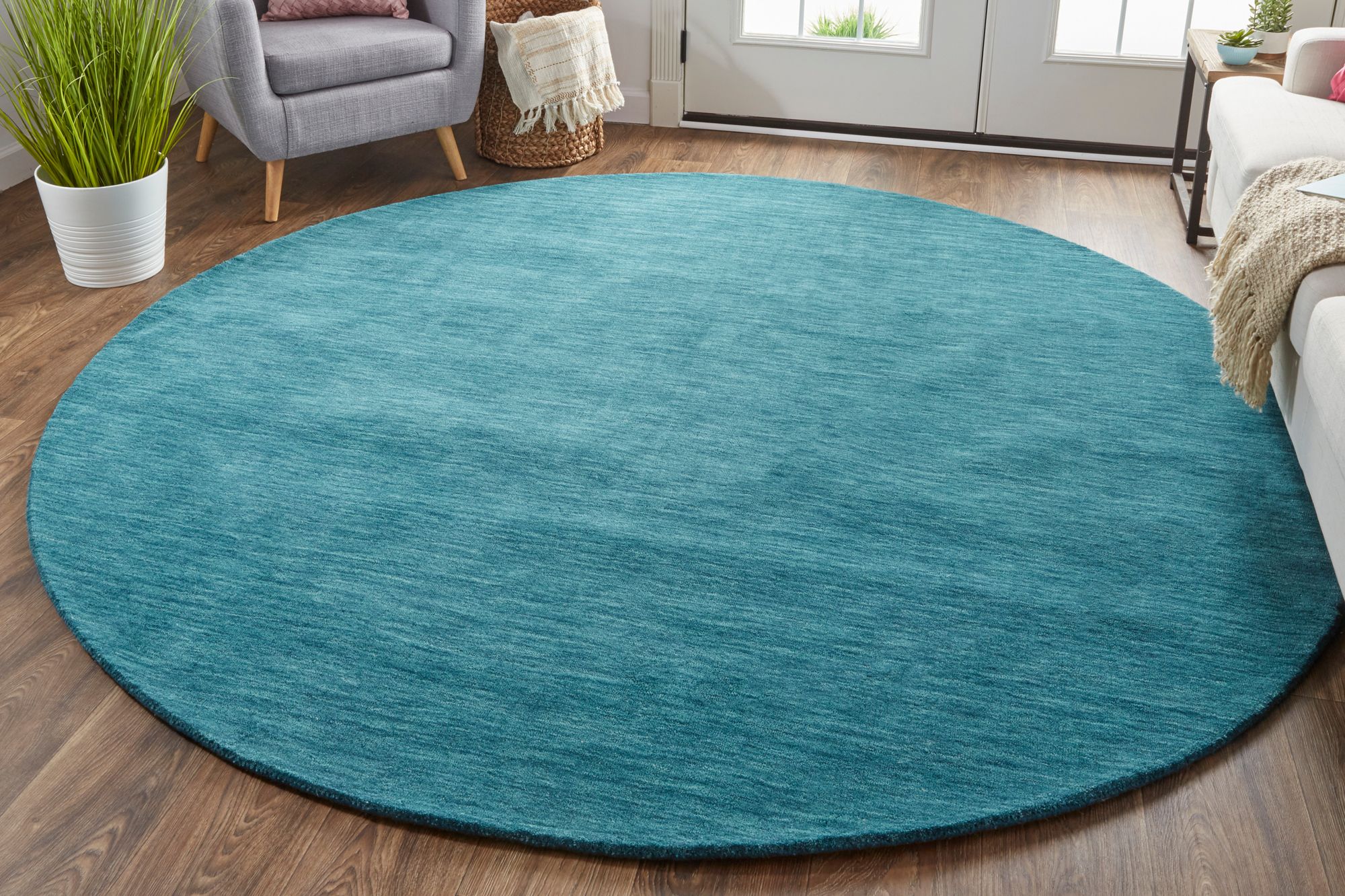Image 2 Luna Solid Hand Woven Blue Area Rug 8' x 8' Round more views