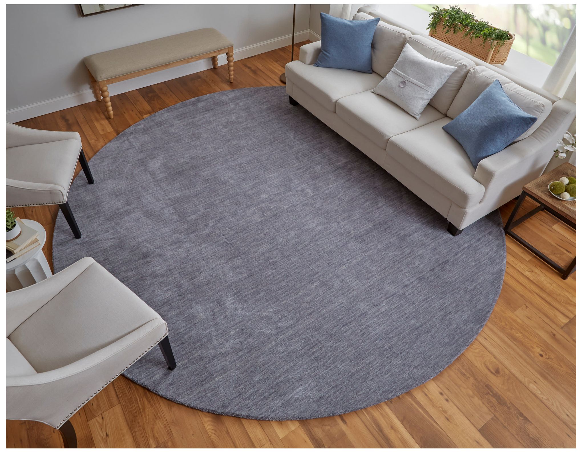 Image 2 Luna Solid Hand Woven Gray Area Rug 8' x 8' Round more views