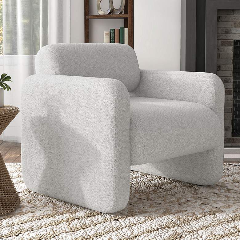 Image 1 Luna White Boucle Fabric Arm Chair