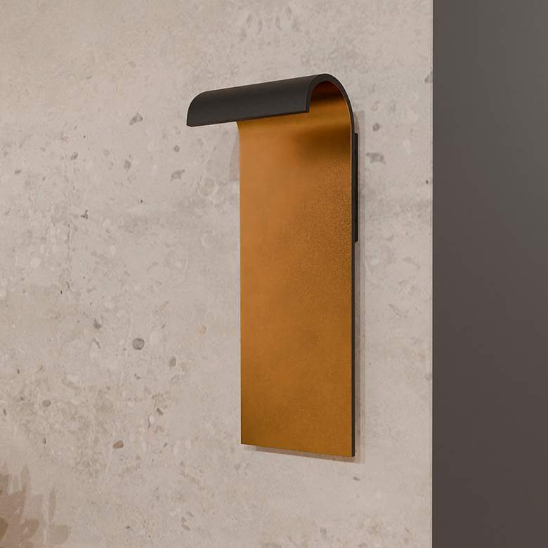 Image 1 Lunar 16" High Matte Black and Gold LED Outdoor Wall Light