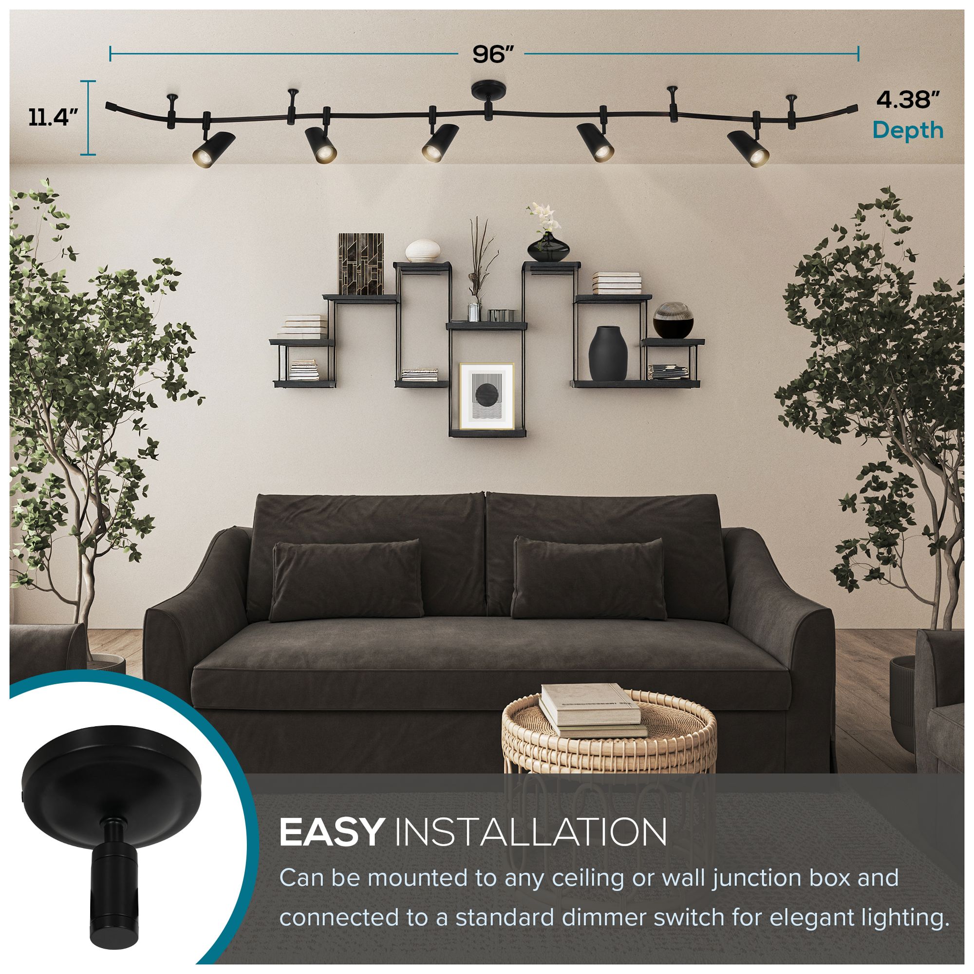 Image 5 Lunar 96" Wide 5-Light Black & Gold LED Flex Track more views