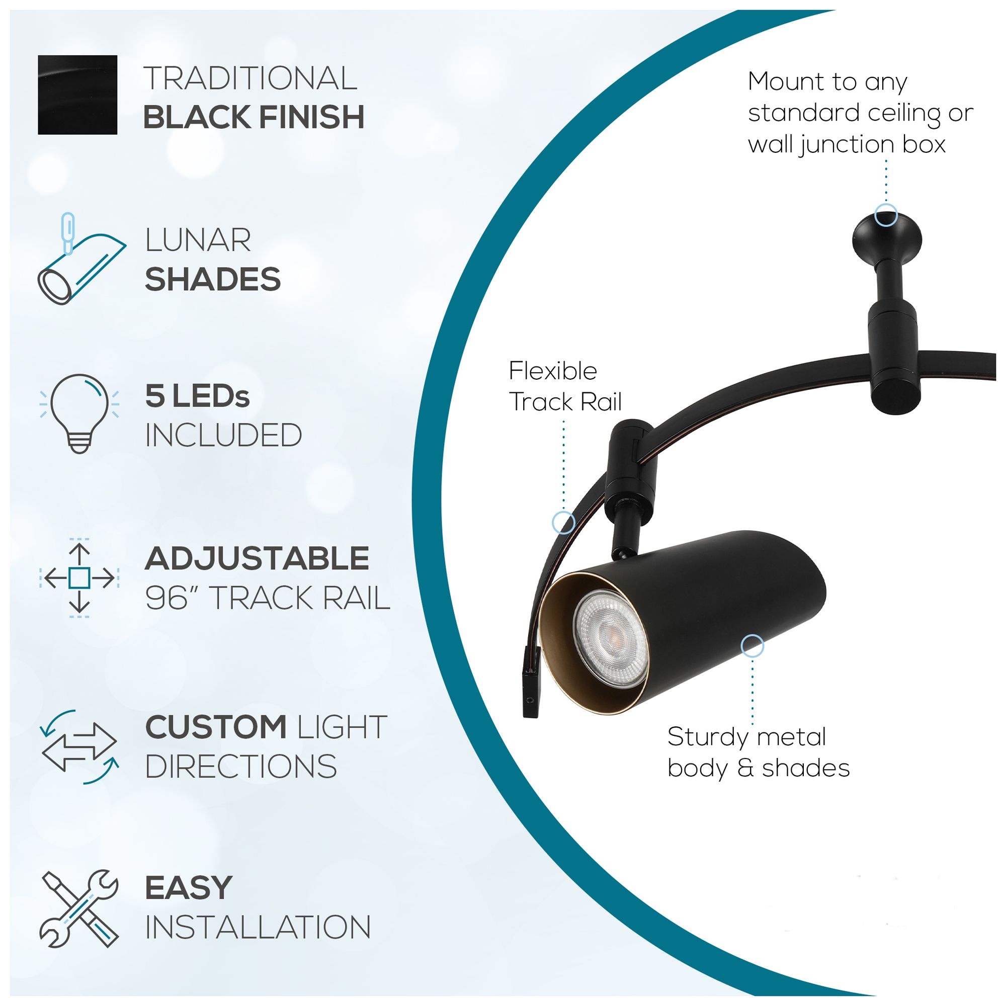 Image 6 Lunar 96" Wide 5-Light Black & Gold LED Flex Track more views