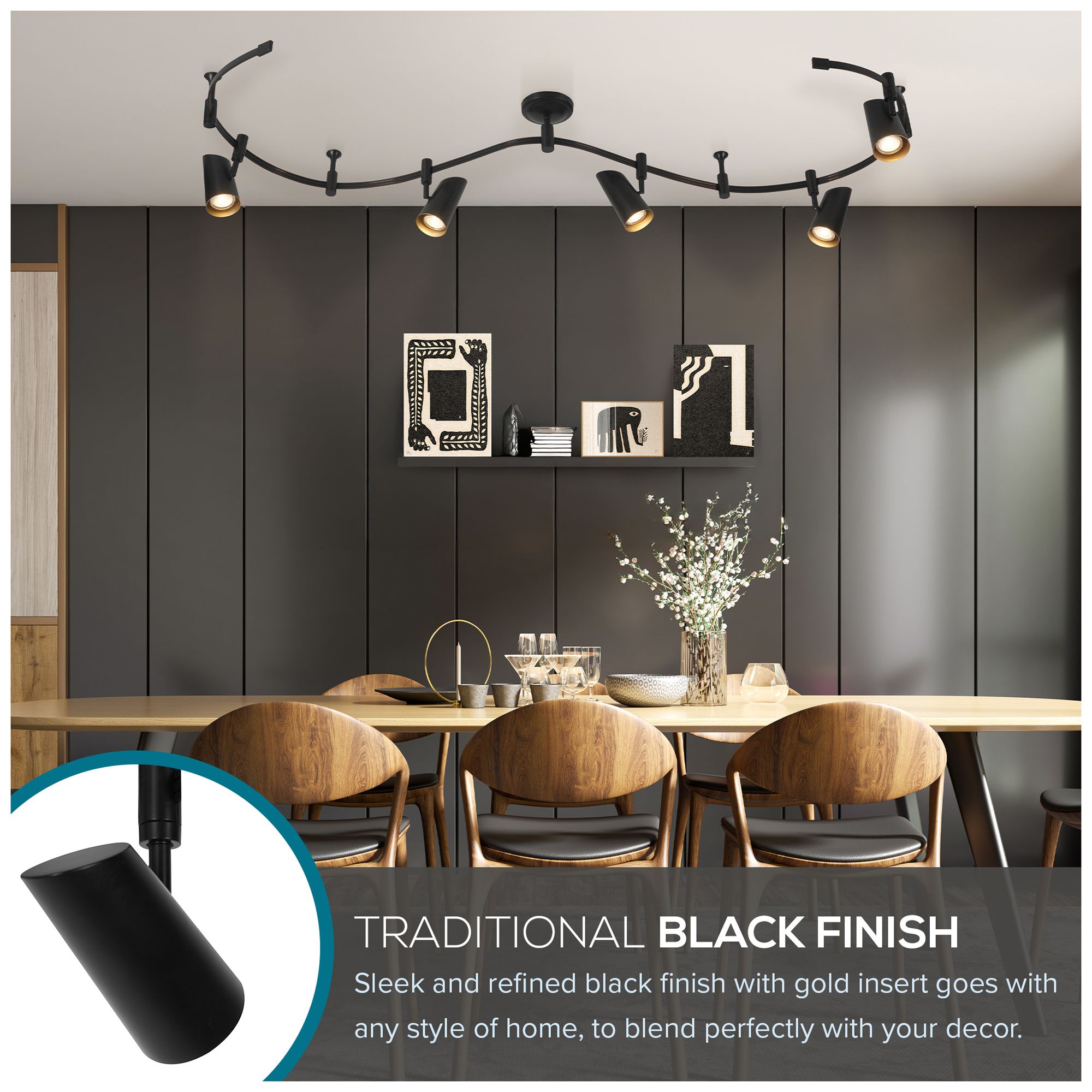 Image 7 Lunar 96" Wide 5-Light Black & Gold LED Flex Track more views