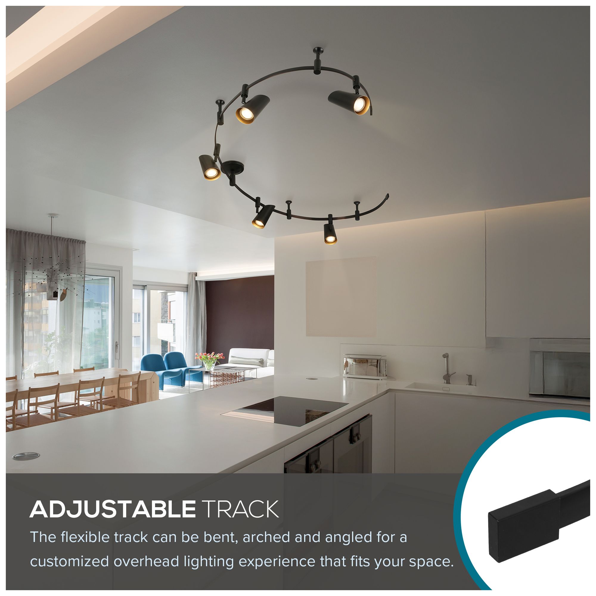 Lunar 96" Wide 5-Light Black &amp; Gold LED Flex Track