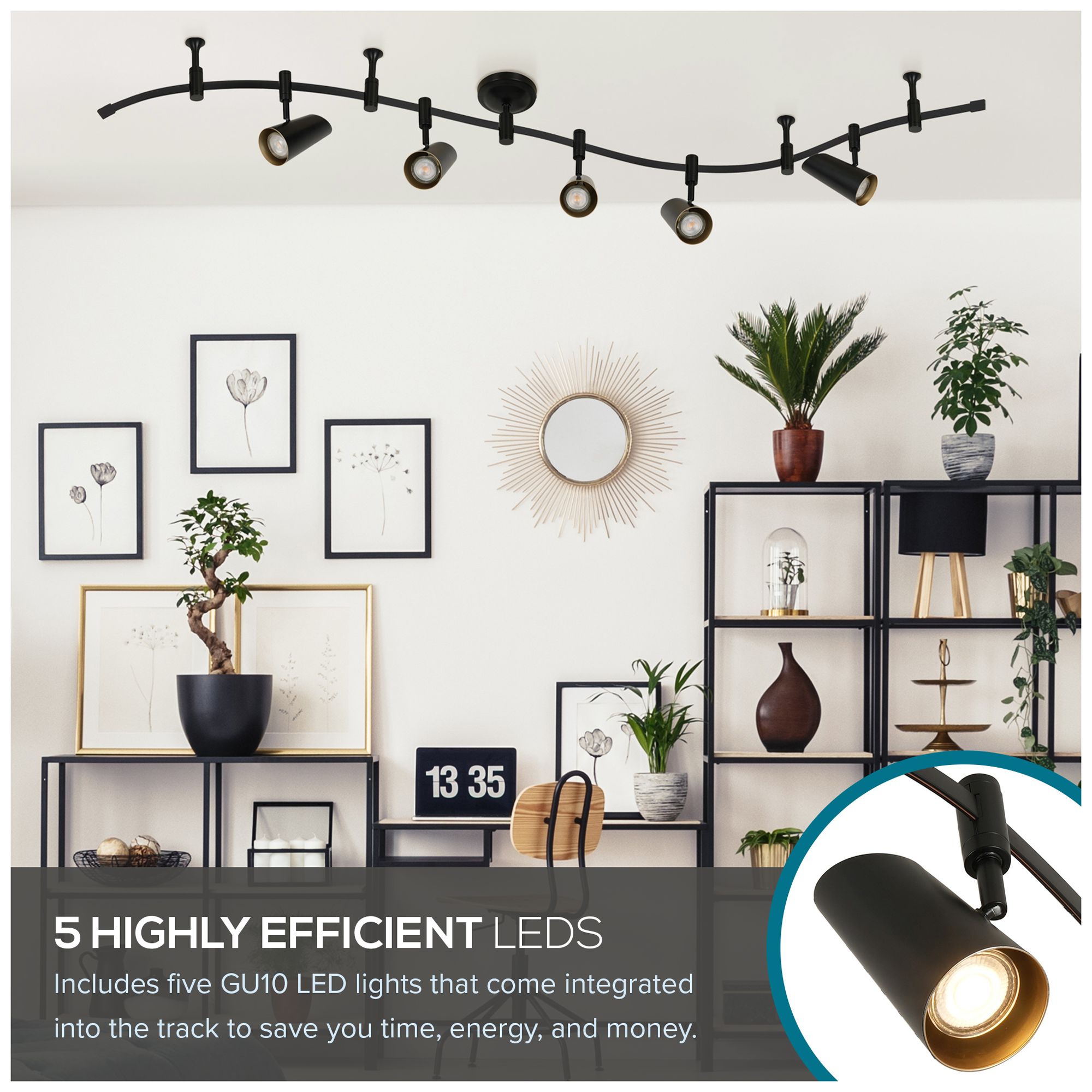 Lunar 96" Wide 5-Light Black &amp; Gold LED Flex Track