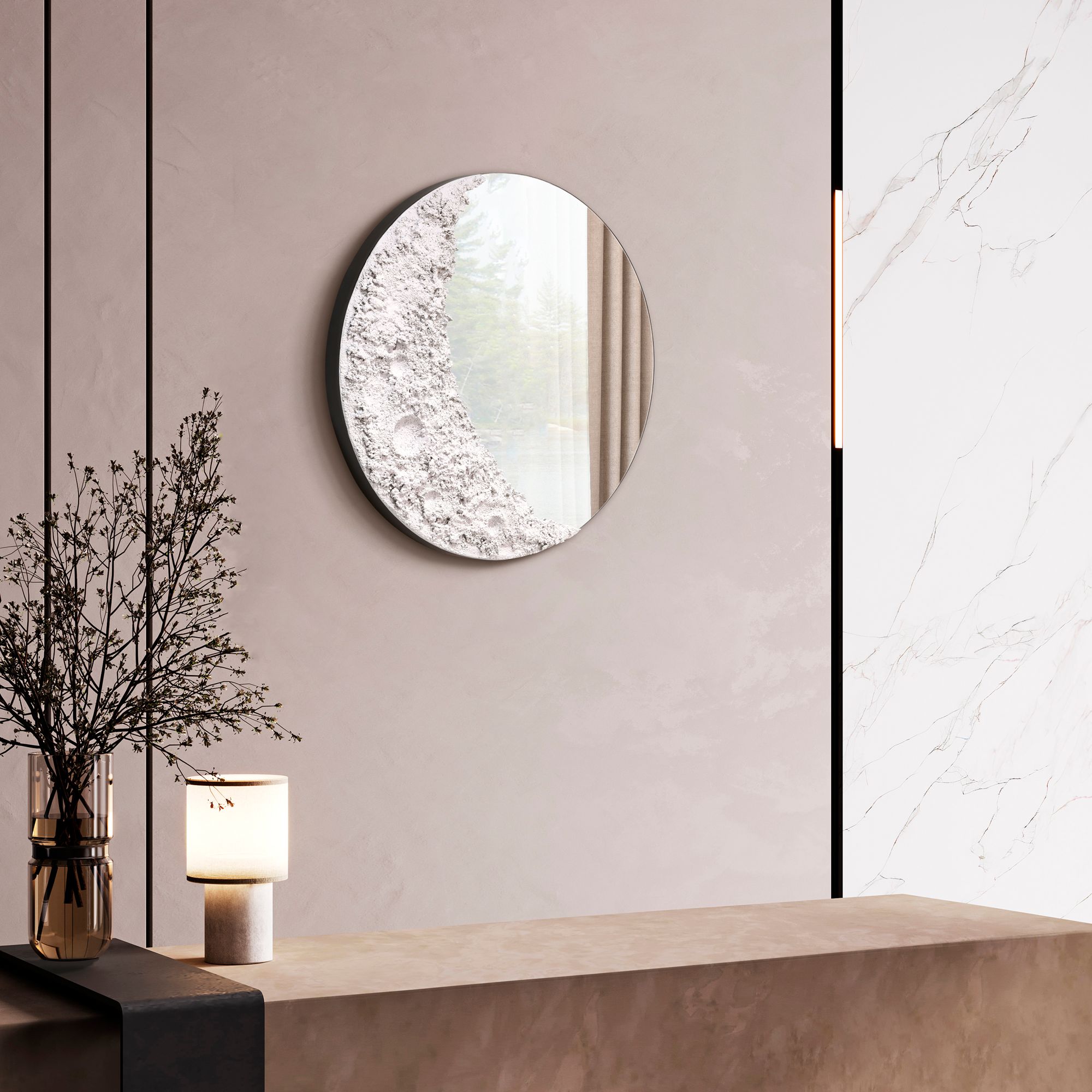 Image 6 Lunar Serenity" 20" Round Wall Mirror with 3D Textured Moon Embel more views