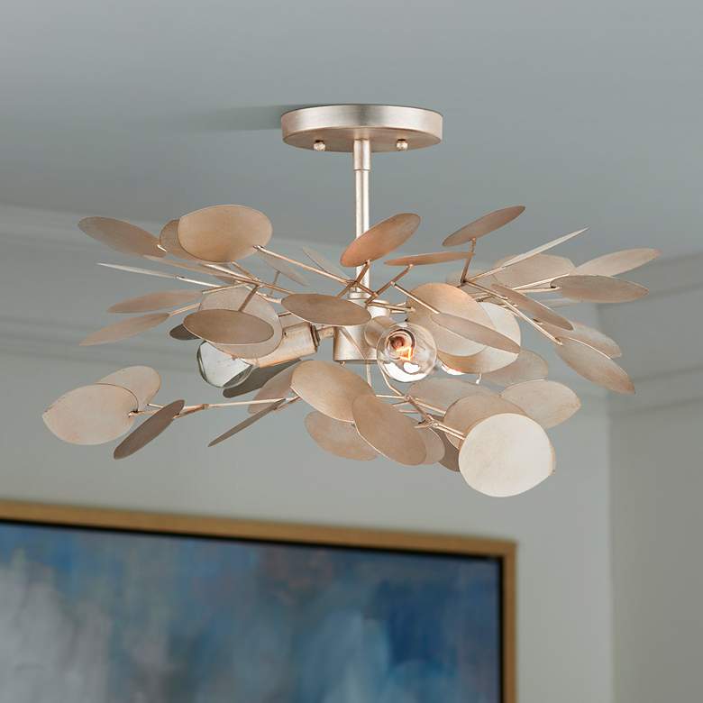 Image 1 Lunaria 19" Wide Silver Leaf 3-Light Ceiling Light