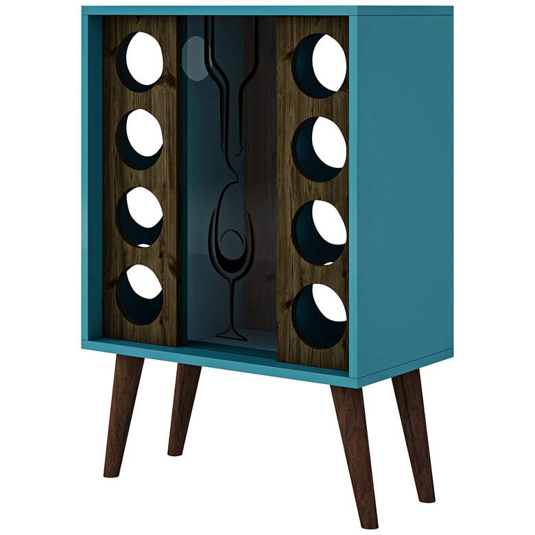 Image 1 Lund 21 inch Wide Aqua Blue-Rustic Brown Modern Wine Cabinet