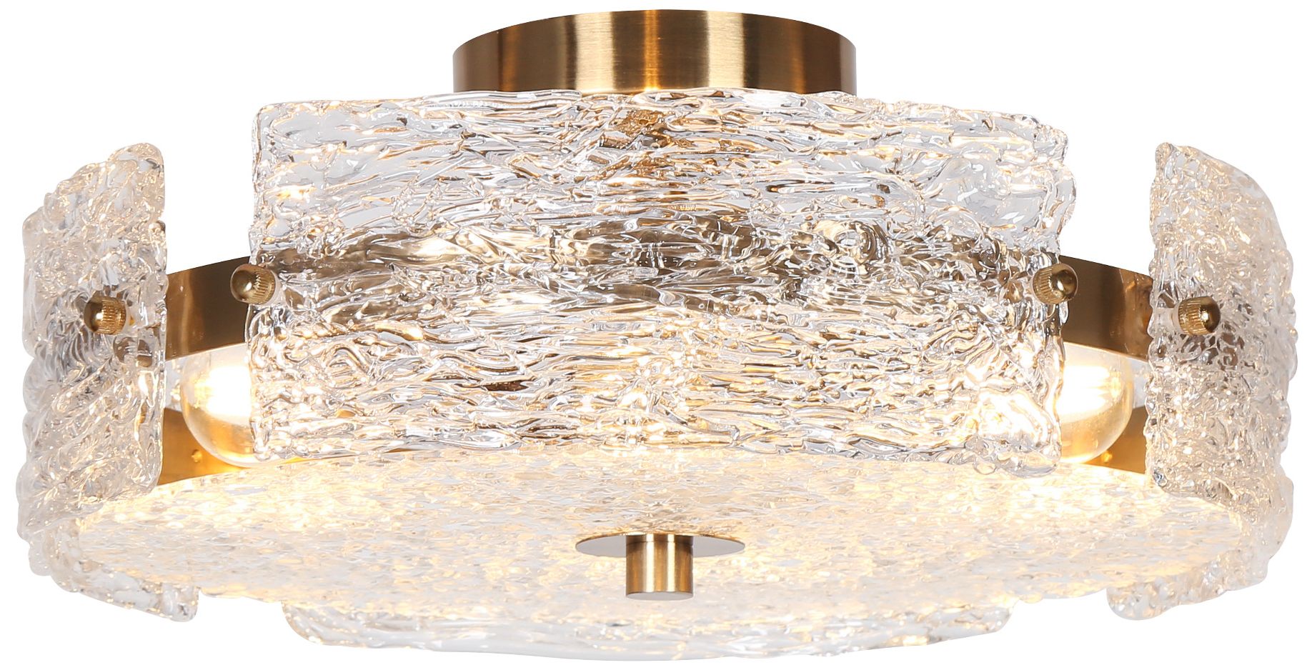 Image 2 Lunette 15.5"W 4-Light Drum Art Glass Brass Semi Flush