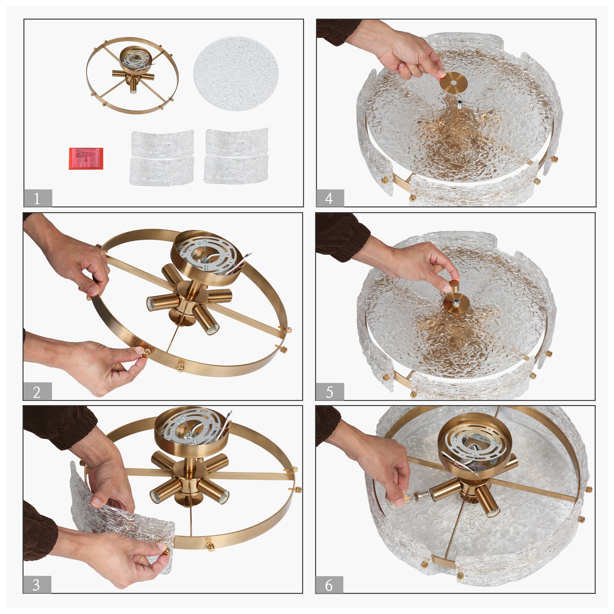 Image 7 Lunette 15.5"W 4-Light Drum Art Glass Brass Semi Flush more views