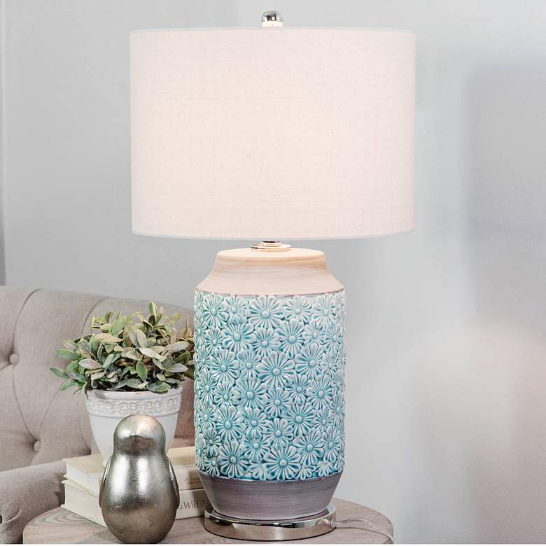 Image 1 Lunette Blue-Green and Gray Ceramic Table Lamp