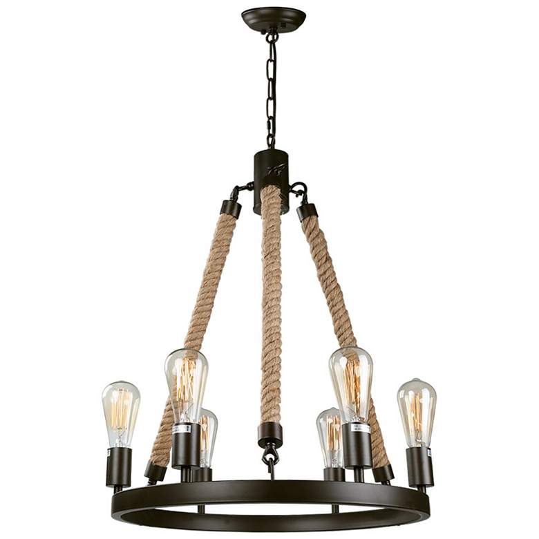 Image 1 Lurav 20.5" Wide Bronze 6-Light Wagon Wheel Chandelier