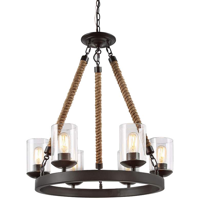 Image 2 Lurav 24" Wide Bronze 6-Light Wagon Wheel Chandelier