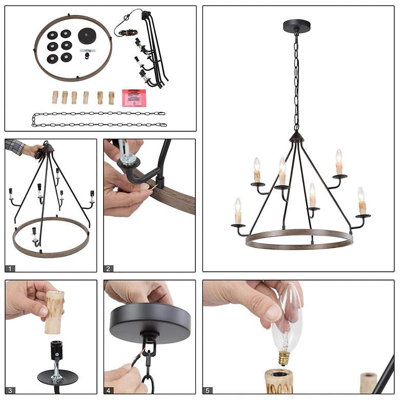 Image 6 Lurav 27" Wide Bronze Metal 6-Light Wagon Wheel Chandelier more views