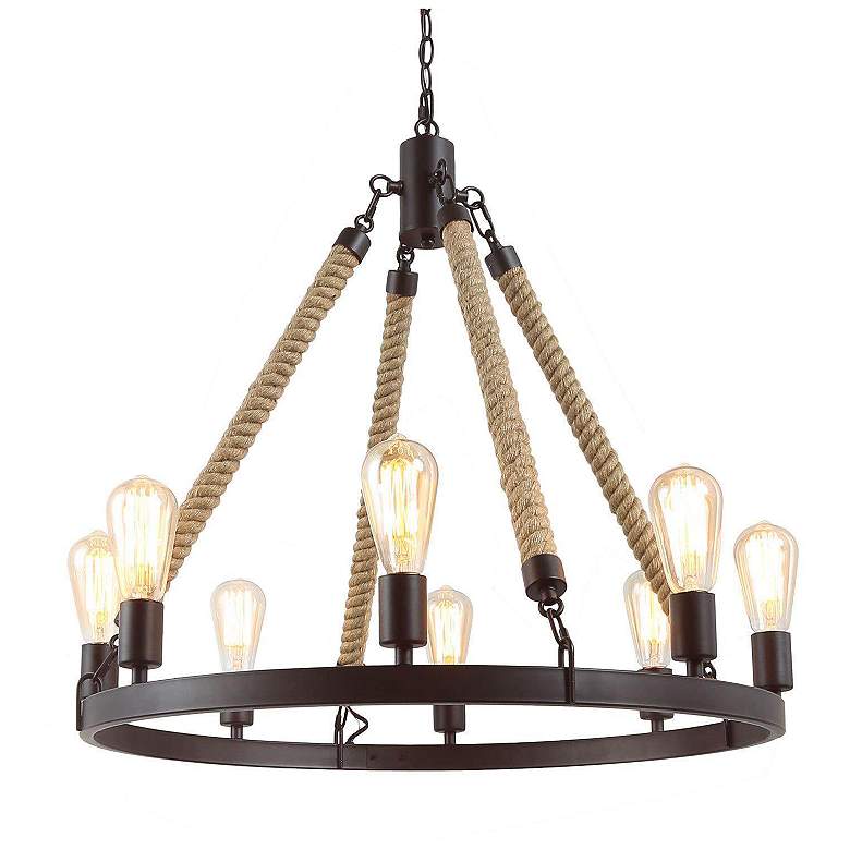 Image 6 Lurav 28" Wide Bronze 8-Light Wagon Wheel Chandelier more views