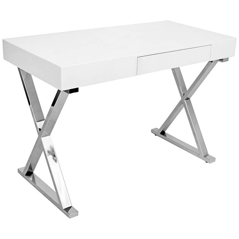 Image 3 Luster 43 1/4 inch Wide Glossy White and Chrome Modern Desk