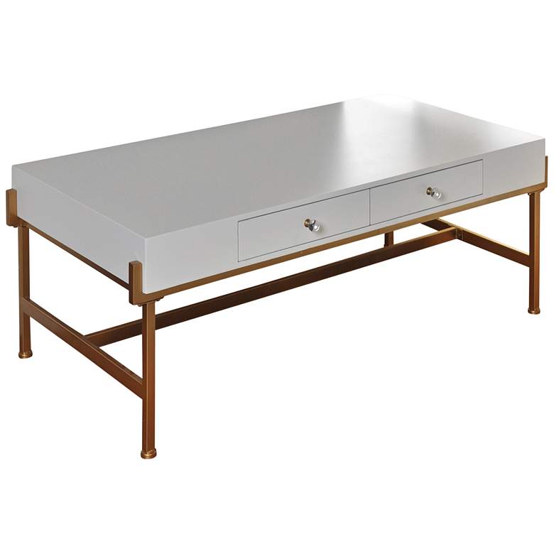 Image 1 Luxe 48 inch Wide White Lacquer and Gold 2-Drawer Coffee Table