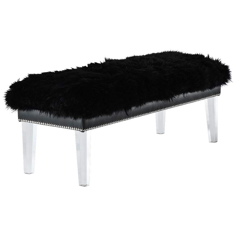 Image 1 Luxe Black Sheepskin Lucite Bench
