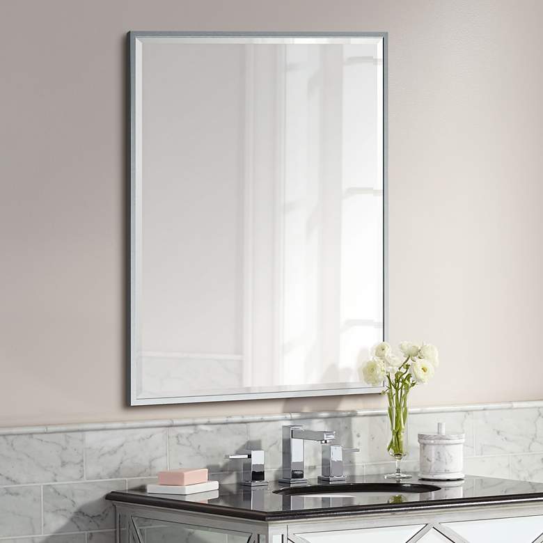 Image 1 Luxe Chrome 24 1/2 inch x 32 1/2 inch Flush Mount Wall Mirror