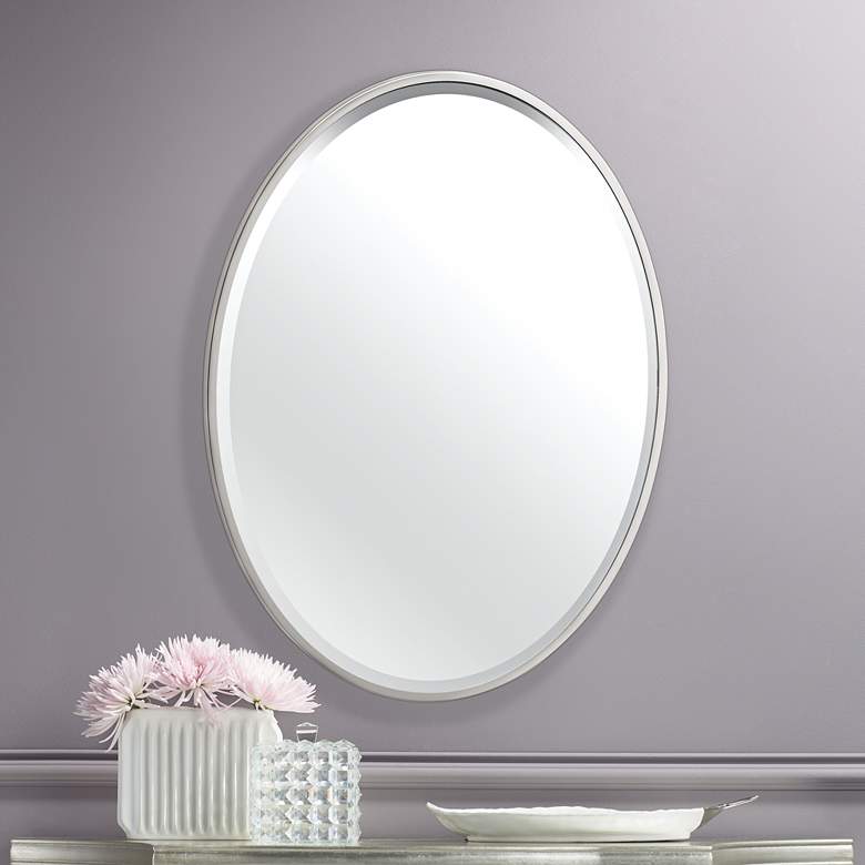 Image 1 Luxe Flush Mount Nickel 25" x 33" Framed Oval Wall Mirror