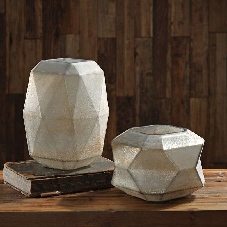 Image 1 Luxmi Aged Gray Geometric Glass Vases - Set of 2