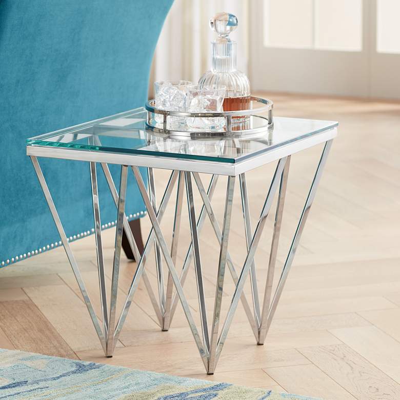 Image 1 Luxor 19 3/4" Wide Chrome and Glass Modern End Table
