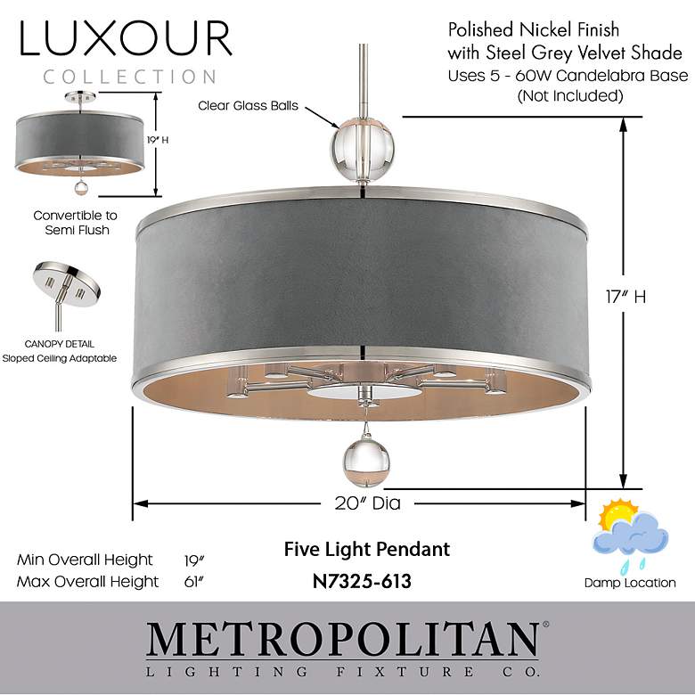 Image 4 Luxor 20" Wide Nickel Chandelier by Metropolitan more views