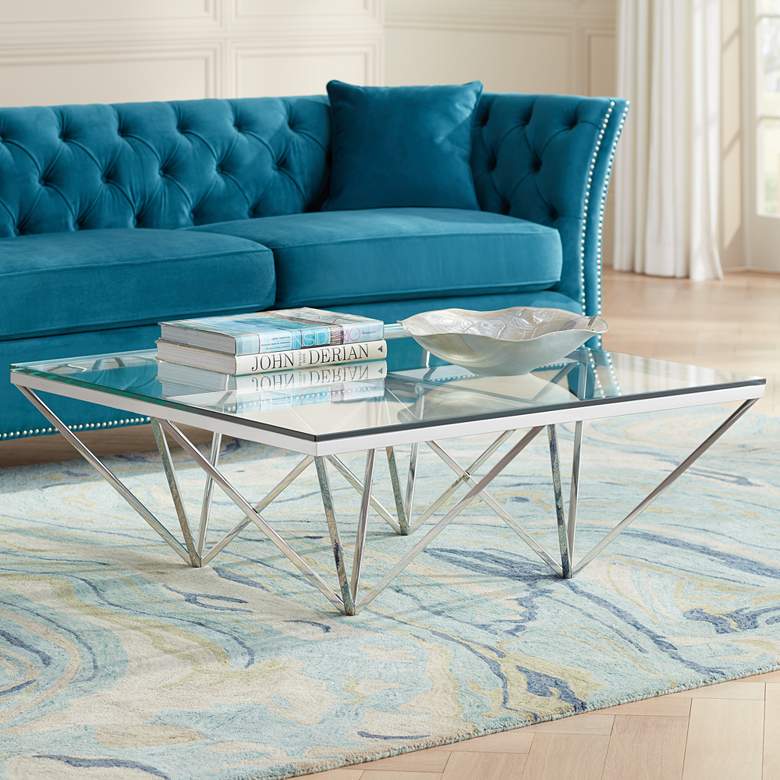 Image 1 Luxor 41 1/2" Square Chrome and Glass Modern Coffee Table