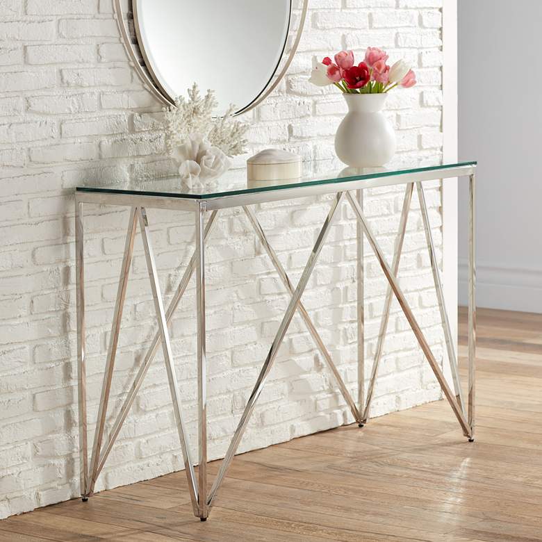 Image 1 Luxor 47 1/4 inch Wide Chrome and Glass Modern Console Table
