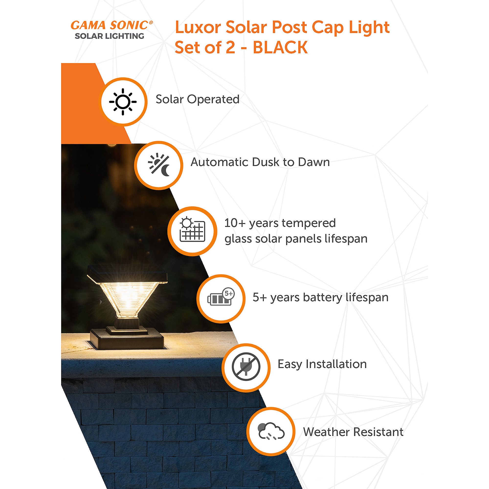 Luxor Black Solar LED Post Cap Lights Set of 2