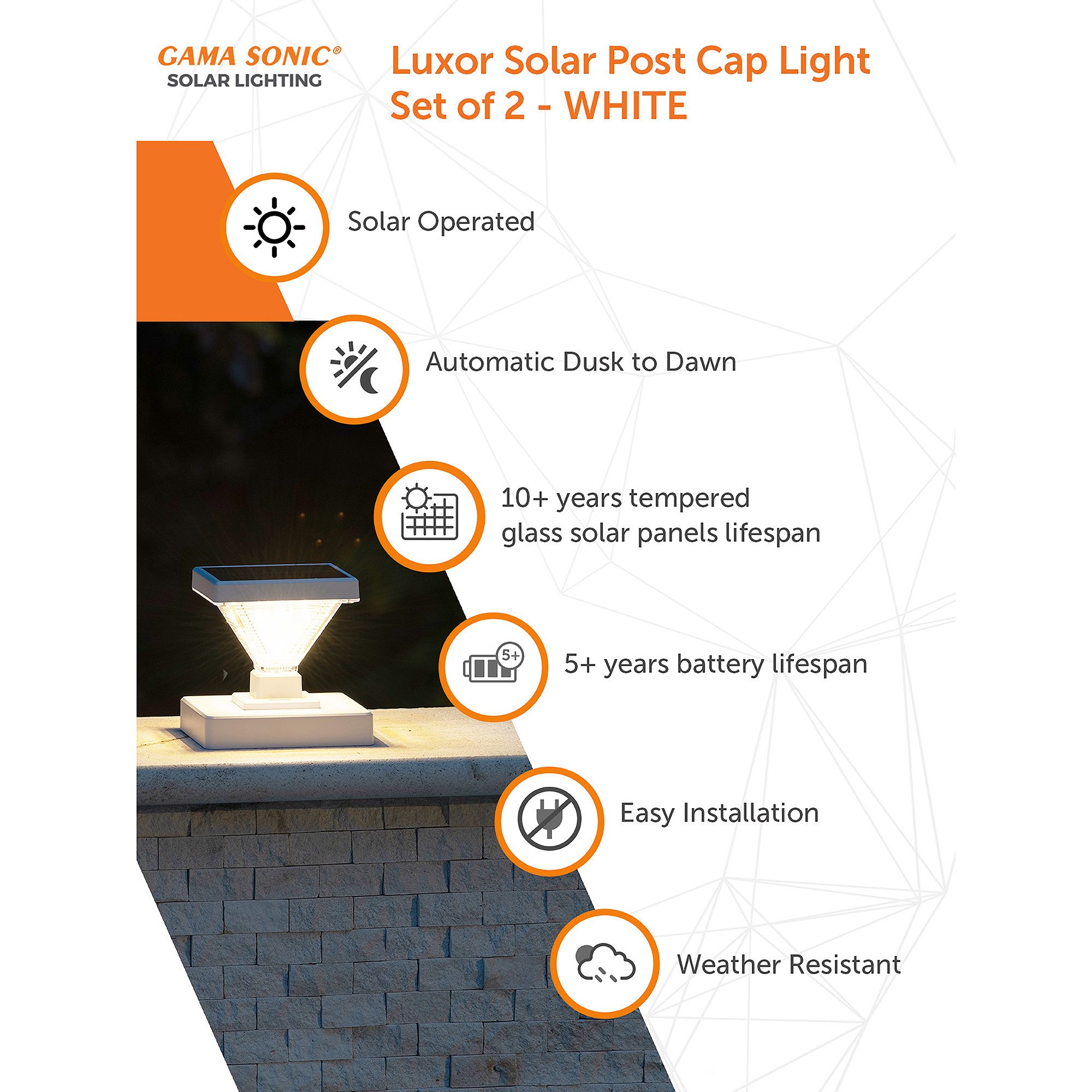Luxor White Solar LED Post Cap Lights Set of 2