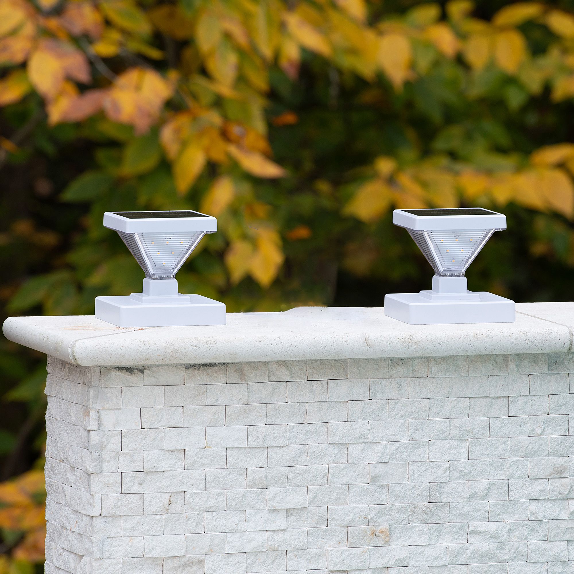 Luxor White Solar LED Post Cap Lights Set of 2