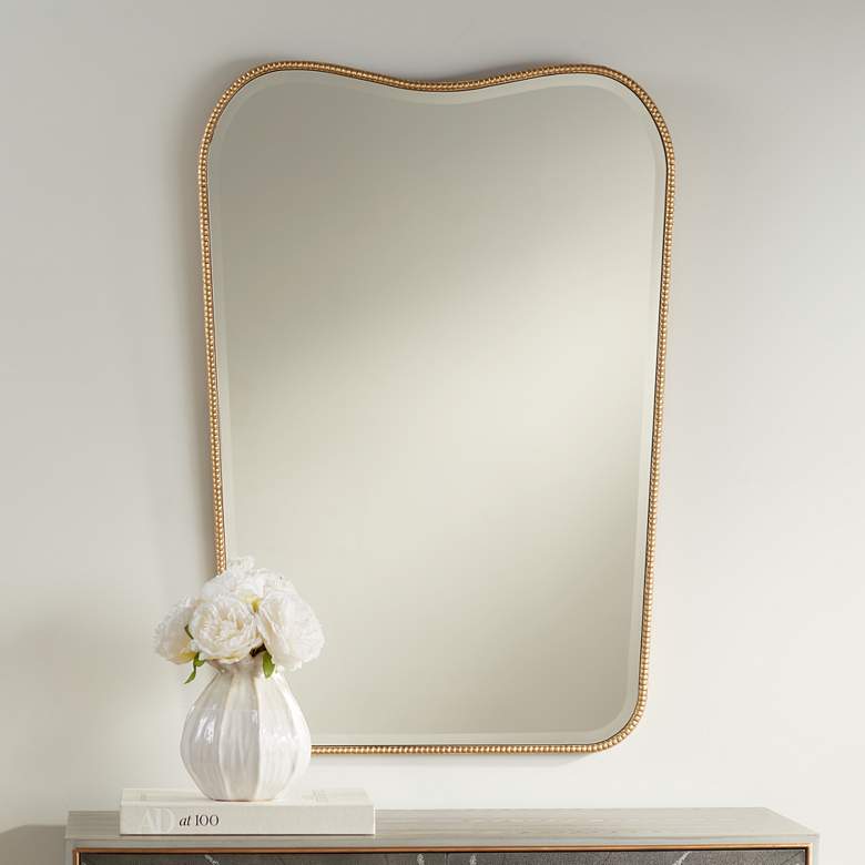Image 1 Lyana Matte Gold 27 inch x 39 inch Dipping Top Wall Mirror