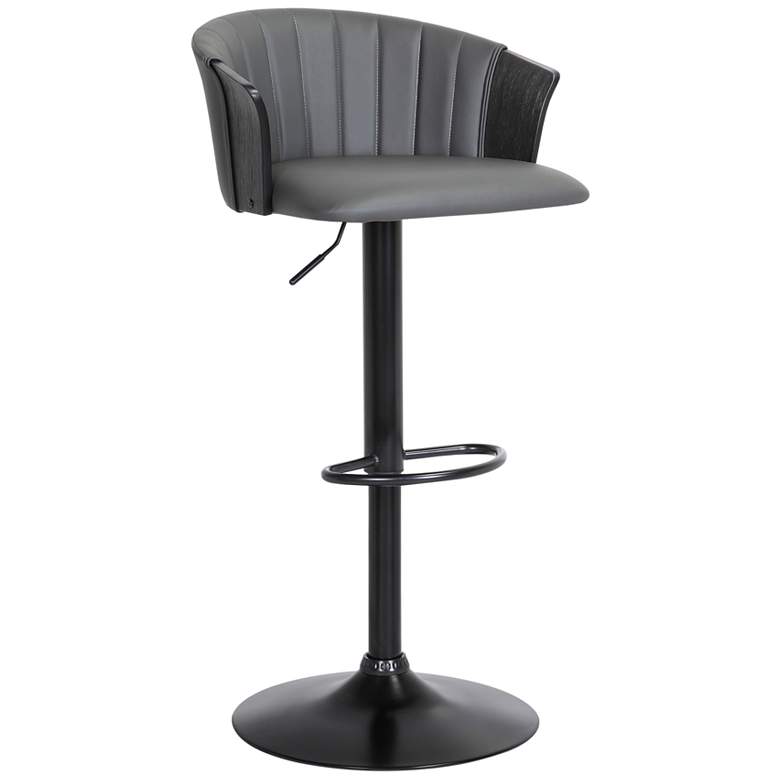 Image 1 Lydia Adjustable Bar Stool in Black Wood and Grey Faux Leather