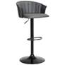 Lydia Adjustable Bar Stool in Black Wood and Grey Faux Leather