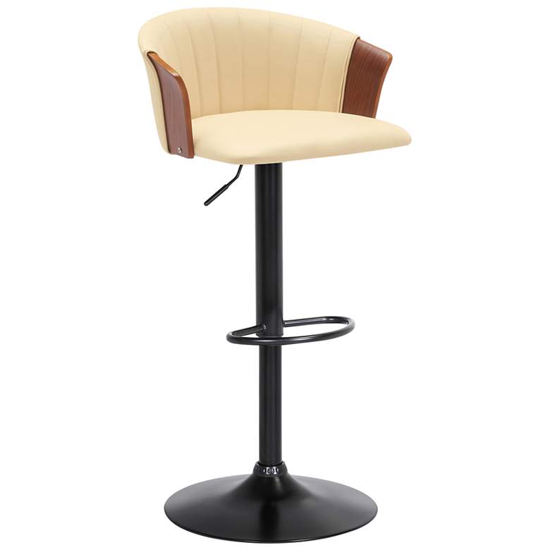 Image 1 Lydia Adjustable Barstool in Walnut Wood, Metal and Cream Faux Leather