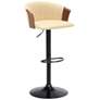 Lydia Adjustable Barstool in Walnut Wood, Metal and Cream Faux Leather