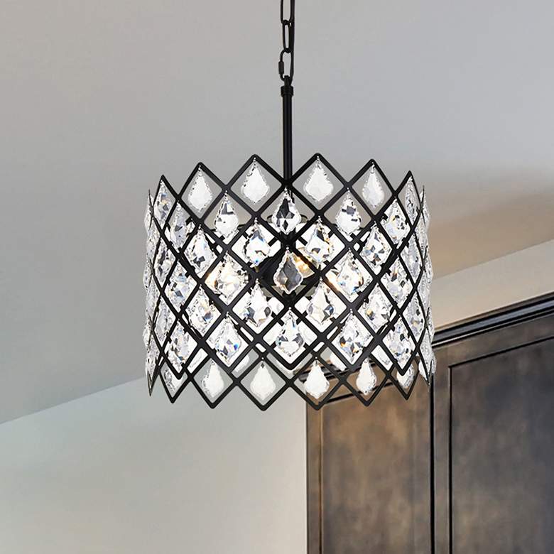 Image 1 Lyla 13" Wide Black and Clear Crystal 3-Light Pendant