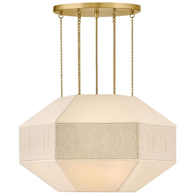 Image 1 Lyla 24 1/4" Wide Brass and Oatmeal Linen 4-Light Chandelier
