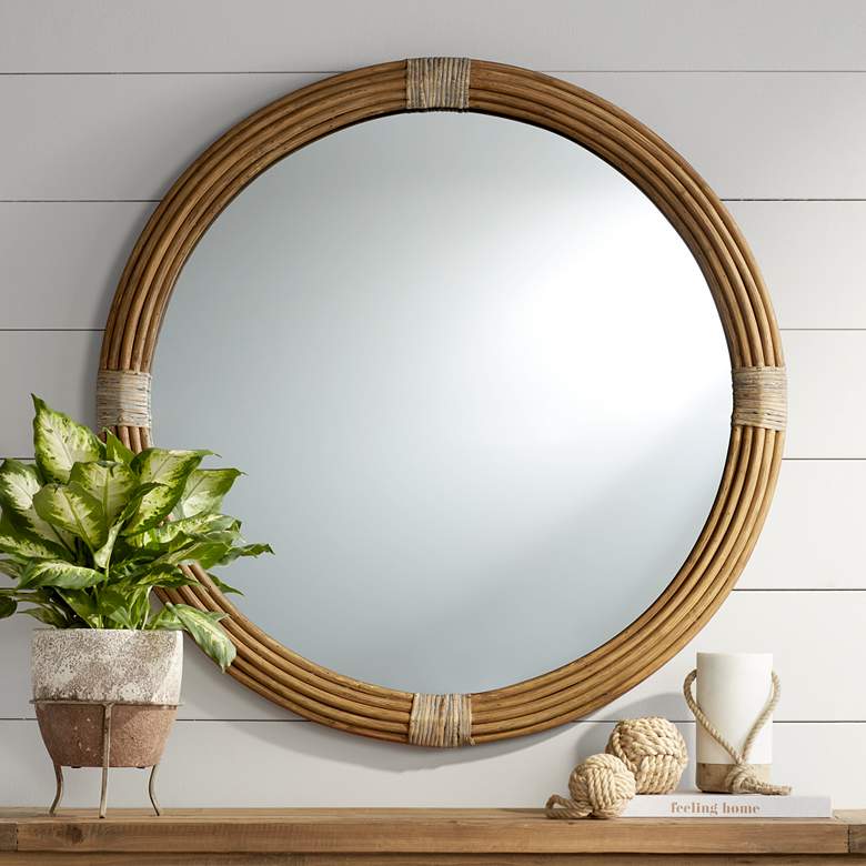 Image 1 Lyla Dark Brown Rattan 38" Round Wall Mirror