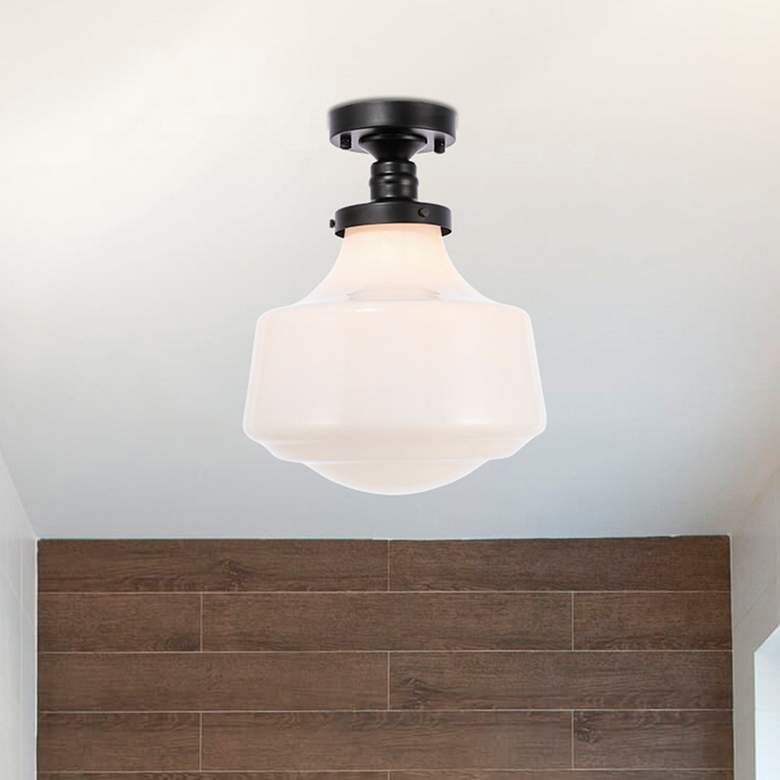 Image 1 Lyle 1 Lt Black And Frosted White Glass Flush Mount