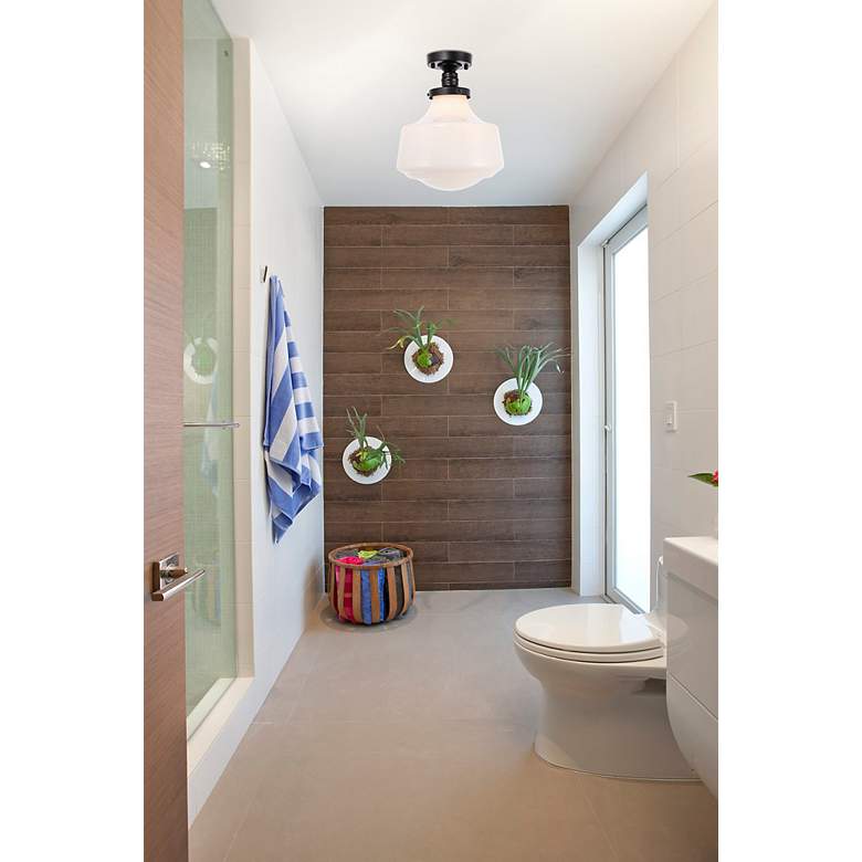 Image 3 Lyle 1 Lt Black And Frosted White Glass Flush Mount more views