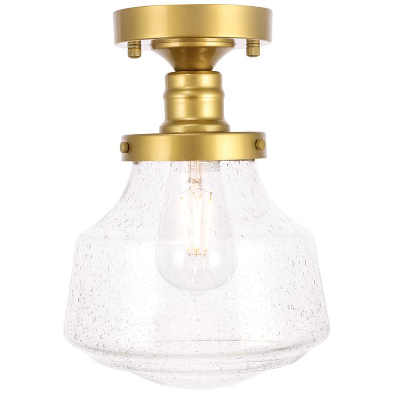 Image 1 Lyle 1 Lt Brass And Clear Seeded Glass Flush Mount