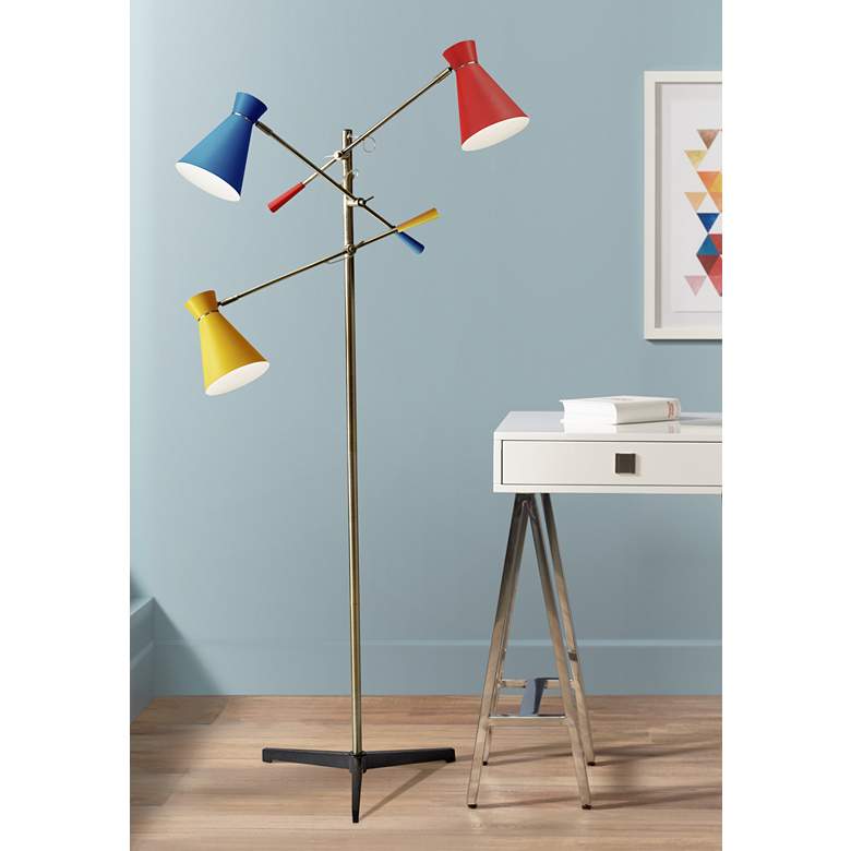 Image 1 Lyle Antique Brass 3-Arm Adjustable Task Floor Lamp
