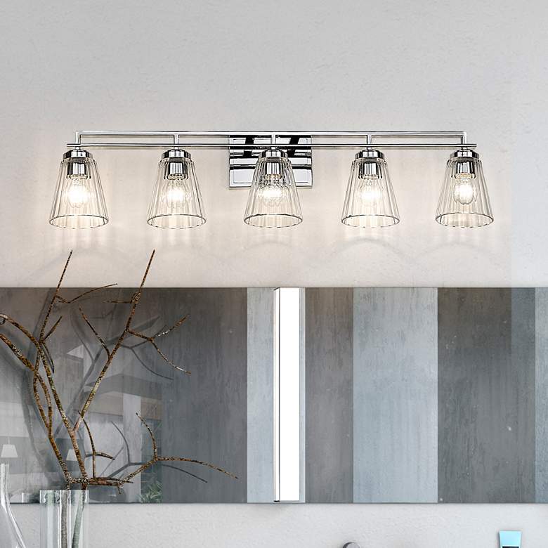 Image 1 Lyna 38 3/4" Wide Chrome 5-Light Bath Light