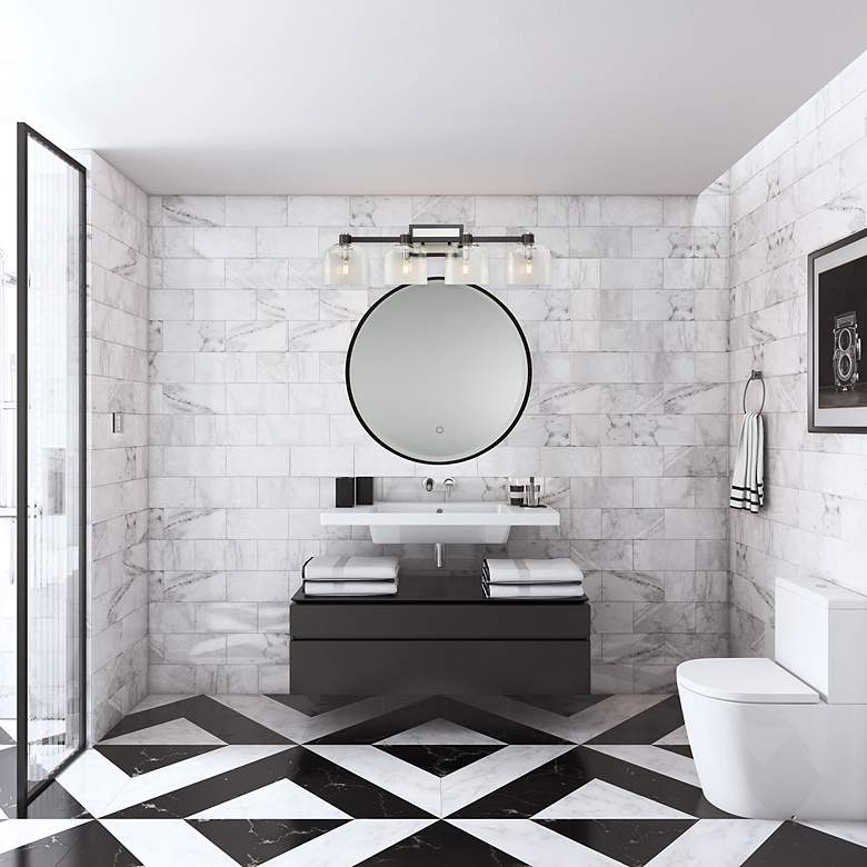 Image 2 Lyndon 12" Wide 4.Light Black And Brushed Nickel Round Bathroom Vanity more views